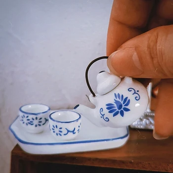 1:12 Miniatiūriniai Lėlių Keramikos Arbatos Rinkinys Derinys Arbatinukas Arbatos Puodelio Arbatos Dėklas Modelį, Dekoro, Žaislų Lėlės Namas Priedai
