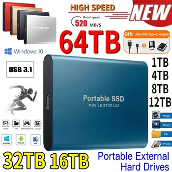 1 TB 64TB Originalus išorės solid-state hard drive nešiojamų mobile hard drive Type-C greitųjų saugojimo bylos duomenimis, PC telefonai