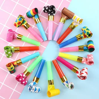10 vienetų (random spalvas), multi-color šalies švilpukas, pageidaujamo dekoro elementus, gimtadienio, triukšmo priėmimo žaislai
