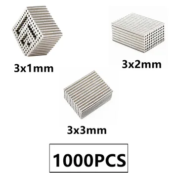 1000PCS/DAUG NdFeB Magnetas 3*1 3*2 3*3 N35 Disko MAGNETAS 3x1 3x2 3x3 Turas Garsiakalbių magnetai 3mm x 1mm, 2mm 3mm