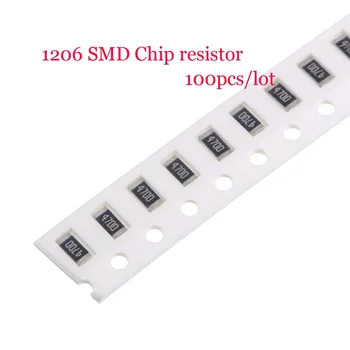 100vnt 1% 1206 0R -10M SMD Chip Fiksuotojo rezistorius 1 2.2 51 100 220 330 470 510 om 1.5 K 2K 5.1 K 8.2 K 51K 100K 220K 1M 3.3 M 4.7 M, 10M