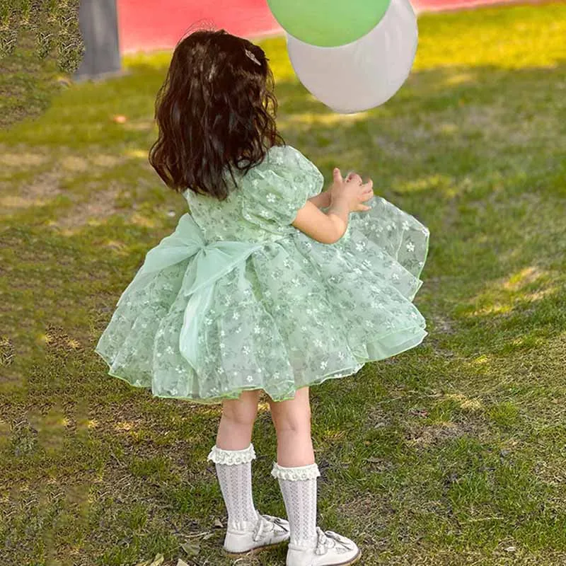 EACHIN Vasaros Žalia Princesė Dress Vaikams, Kūdikių Mergaičių Tinklinio Tutu Suknelė Mielas Lankas Vaikams Gimtadienio Drabužiai Vestuvinė Suknelė Nuotrauka 0