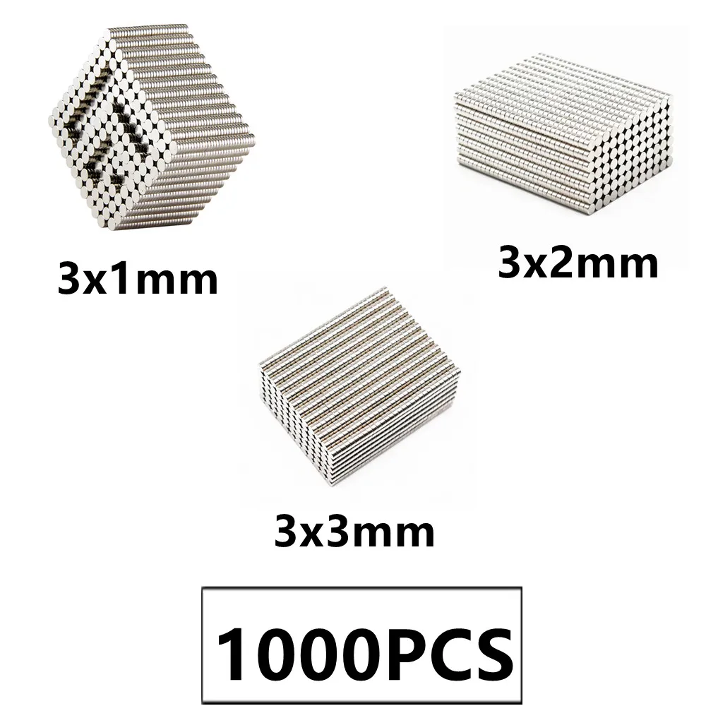 1000PCS/DAUG NdFeB Magnetas 3*1 3*2 3*3 N35 Disko MAGNETAS 3x1 3x2 3x3 Turas Garsiakalbių magnetai 3mm x 1mm, 2mm 3mm Nuotrauka 0