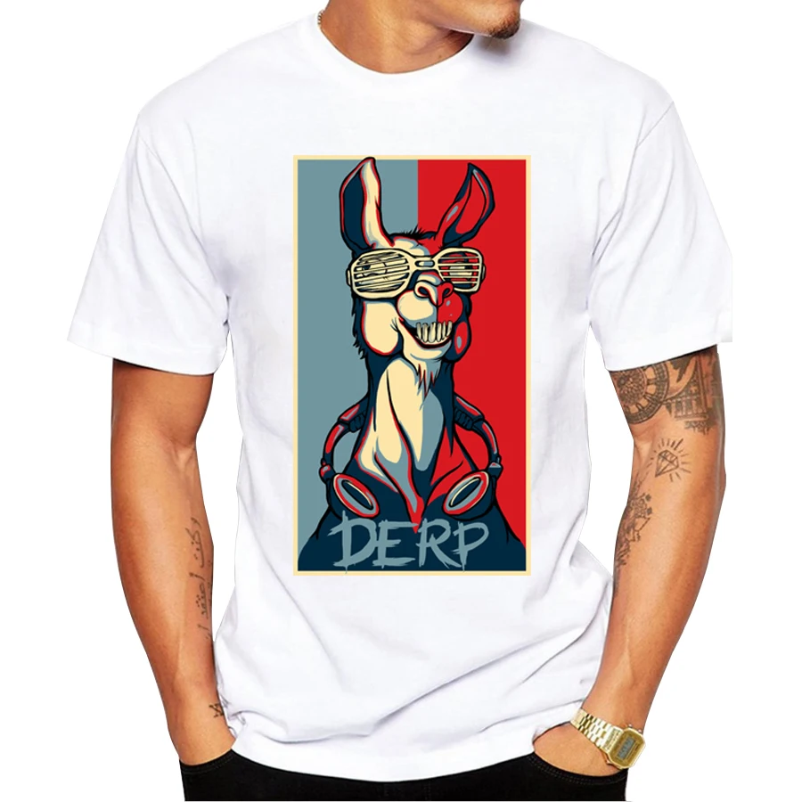 2018 Naujausias Kūrybos Derp Lama Dizaino vyriški Marškinėliai trumpomis Rankovėmis Berniukas Kietas Viršūnes Derliaus Kortelės Atspausdintas T-shirt Nuotrauka 0