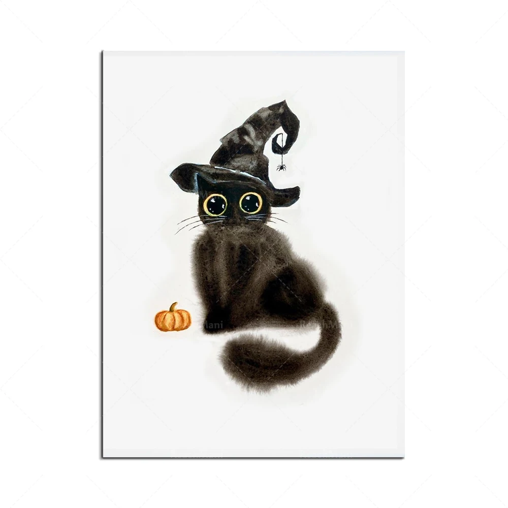 katė spaudinių, dvasios, juoda, perkūnija katė, kalėdų eglutė katė, ragana cat, happy halloween katė spausdinti, kačių mylėtojas dovana plakatas Nuotrauka 1