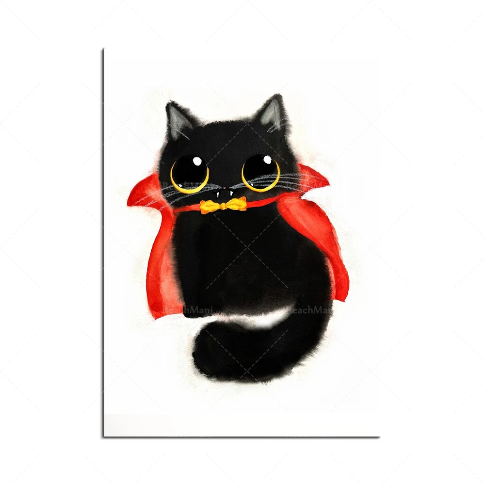 katė spaudinių, dvasios, juoda, perkūnija katė, kalėdų eglutė katė, ragana cat, happy halloween katė spausdinti, kačių mylėtojas dovana plakatas Nuotrauka 3