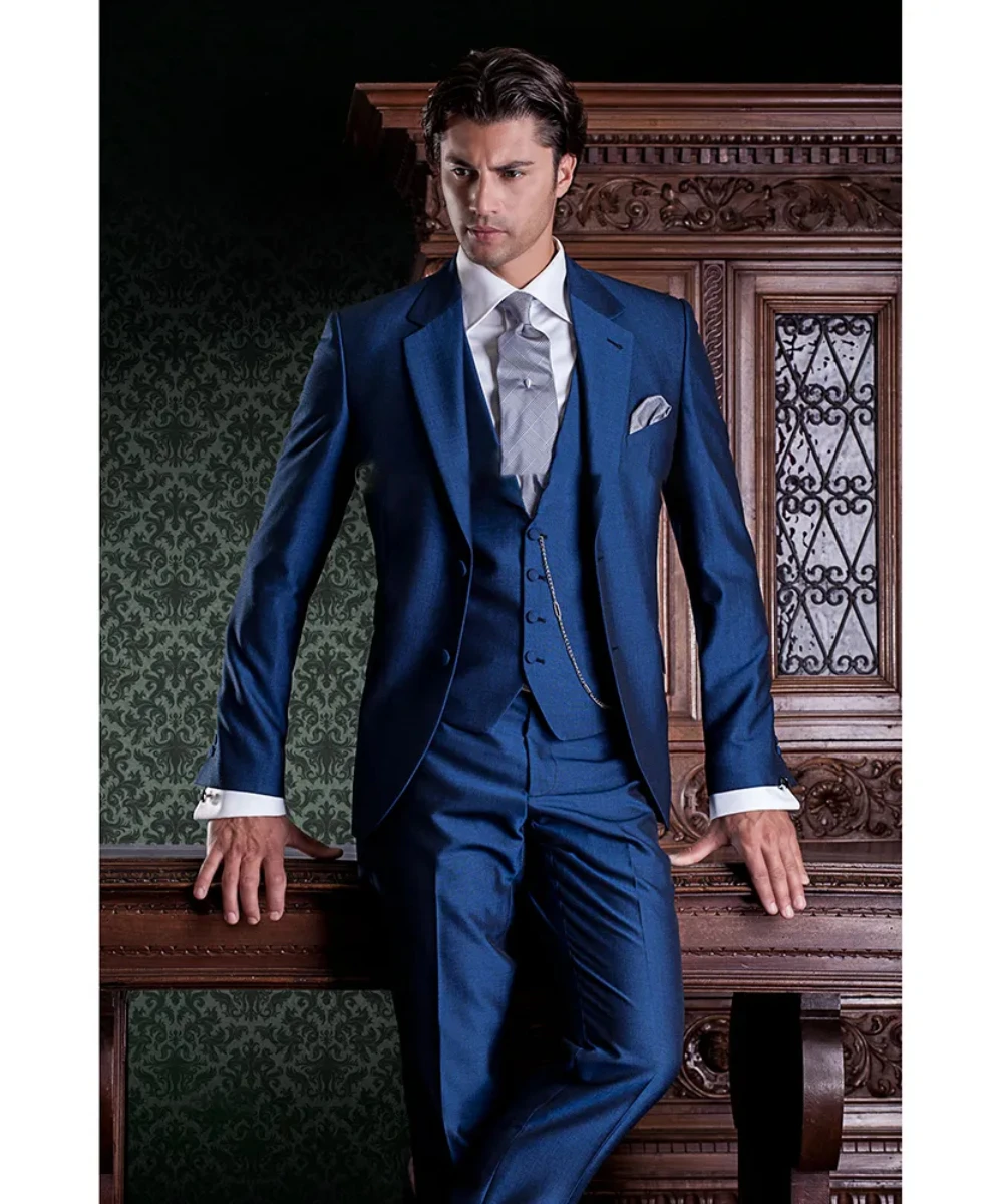Royal Blue Tuxedos Kostiumai Vyrams Terno Švarkas Hombres Trijų Dalių Striukė, Kelnės, Liemenė Masculino Kostiumas Pour Homme Mariage Vestuvių Nuotrauka 2