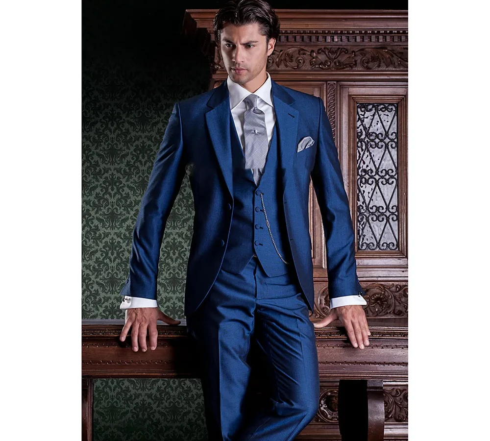 Royal Blue Tuxedos Kostiumai Vyrams Terno Švarkas Hombres Trijų Dalių Striukė, Kelnės, Liemenė Masculino Kostiumas Pour Homme Mariage Vestuvių Nuotrauka 3