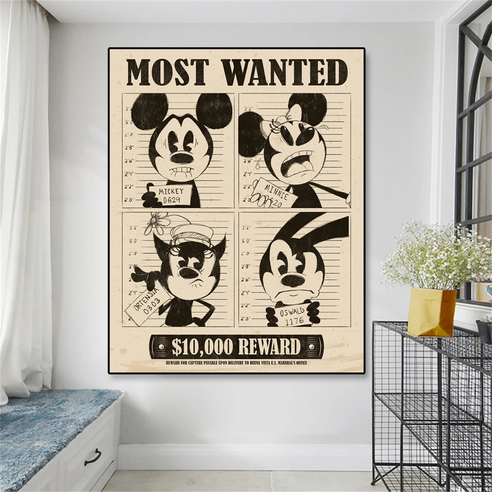 Disney Mugshots Menas Spausdinti Plakato Mickey Mouse Minnie Mouse Juokinga Dizainą, Animaciją Paveikslai Tapyba Namų Kambarį Dekoro Nuotrauka 1
