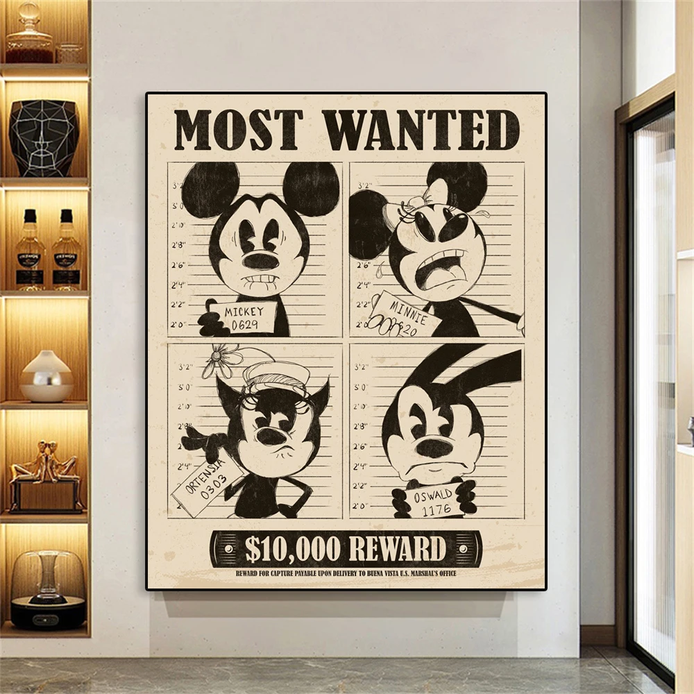 Disney Mugshots Menas Spausdinti Plakato Mickey Mouse Minnie Mouse Juokinga Dizainą, Animaciją Paveikslai Tapyba Namų Kambarį Dekoro Nuotrauka 2