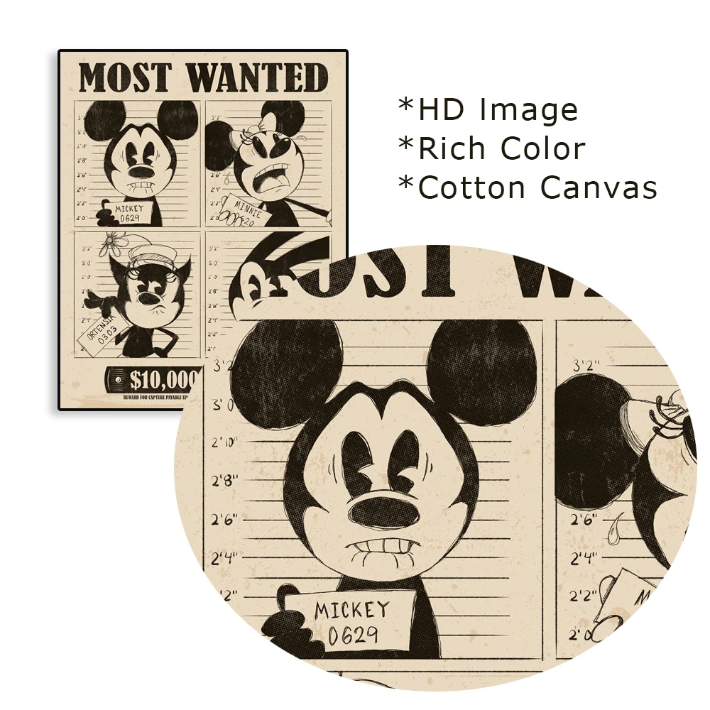 Disney Mugshots Menas Spausdinti Plakato Mickey Mouse Minnie Mouse Juokinga Dizainą, Animaciją Paveikslai Tapyba Namų Kambarį Dekoro Nuotrauka 4