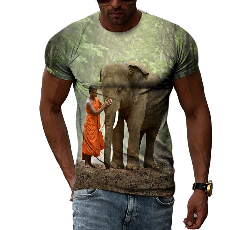 Vasaros Banga Dramblys Nuotrauką Vyrų Marškinėliai Atsitiktinis 3D Spausdinimo Tees Hip-Hop Asmenybės Apvalios Kaklo trumpomis Rankovėmis Greitai-Džiovinimo Viršūnės Nuotrauka 1