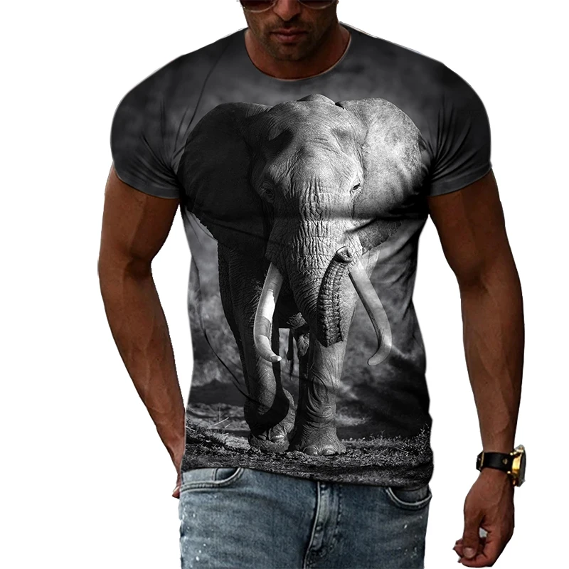 Vasaros Banga Dramblys Nuotrauką Vyrų Marškinėliai Atsitiktinis 3D Spausdinimo Tees Hip-Hop Asmenybės Apvalios Kaklo trumpomis Rankovėmis Greitai-Džiovinimo Viršūnės Nuotrauka 3