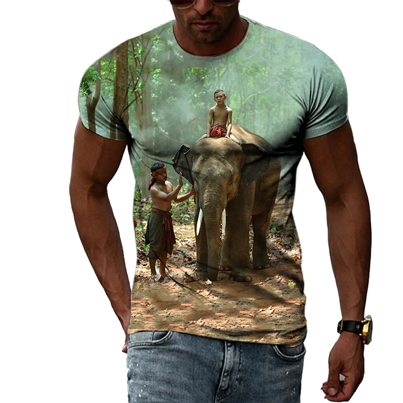 Vasaros Banga Dramblys Nuotrauką Vyrų Marškinėliai Atsitiktinis 3D Spausdinimo Tees Hip-Hop Asmenybės Apvalios Kaklo trumpomis Rankovėmis Greitai-Džiovinimo Viršūnės Nuotrauka 5