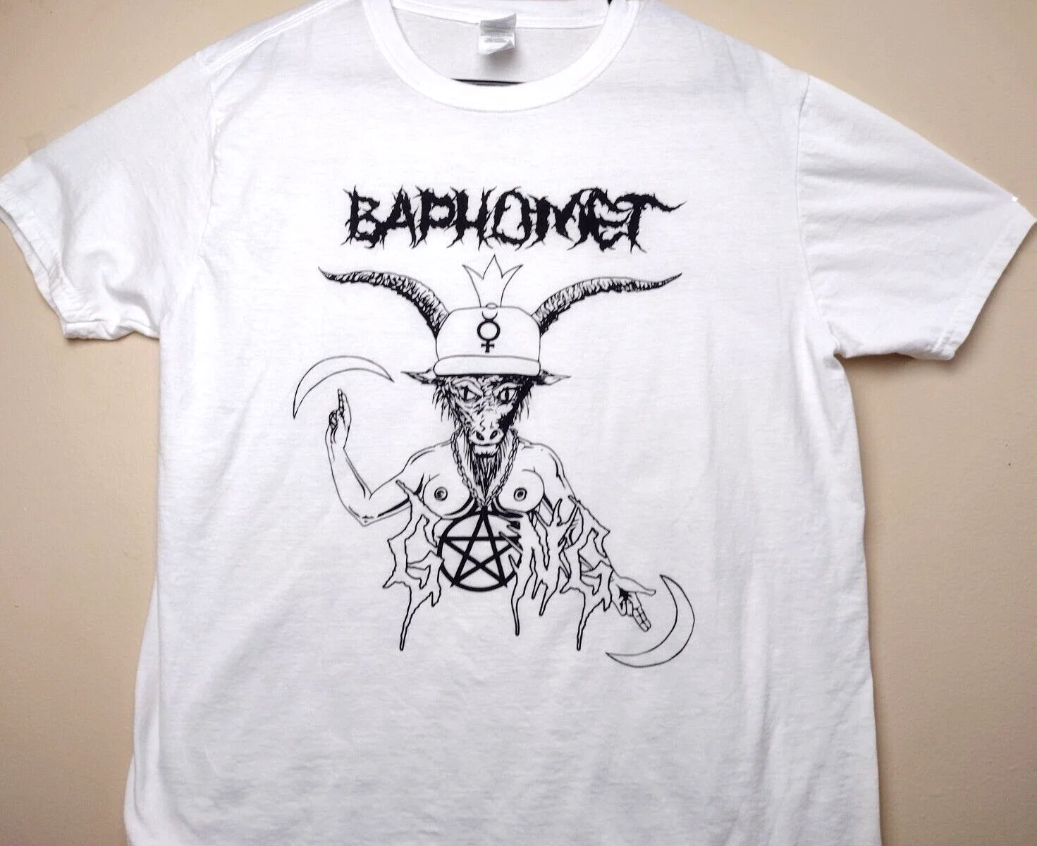 Baphomet Demonas Gauja T-Shirt Ožkos Mėnulis Pentagram Marškinėliai, VYRIŠKI Dydis Didelis Nuotrauka 0