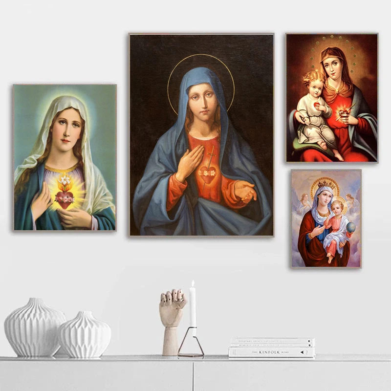 Religija Kristaus Drobė Paveikslų, Širdies ir Mergelės Marijos Dievo Jėzaus Plakatus Spausdina Sienos Menas Nuotraukas Kambarį Dekoro Cuadros Nuotrauka 1