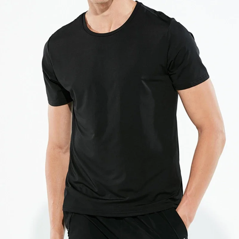 B1418 Marškinėliai Quick Dry Sporto Vyrų Laisvalaikio Juodos spalvos trumpomis Rankovėmis, Atsitiktinis Ledo Šilko marškinėliai Kieto Laisvi O-kaklo Nuotrauka 1