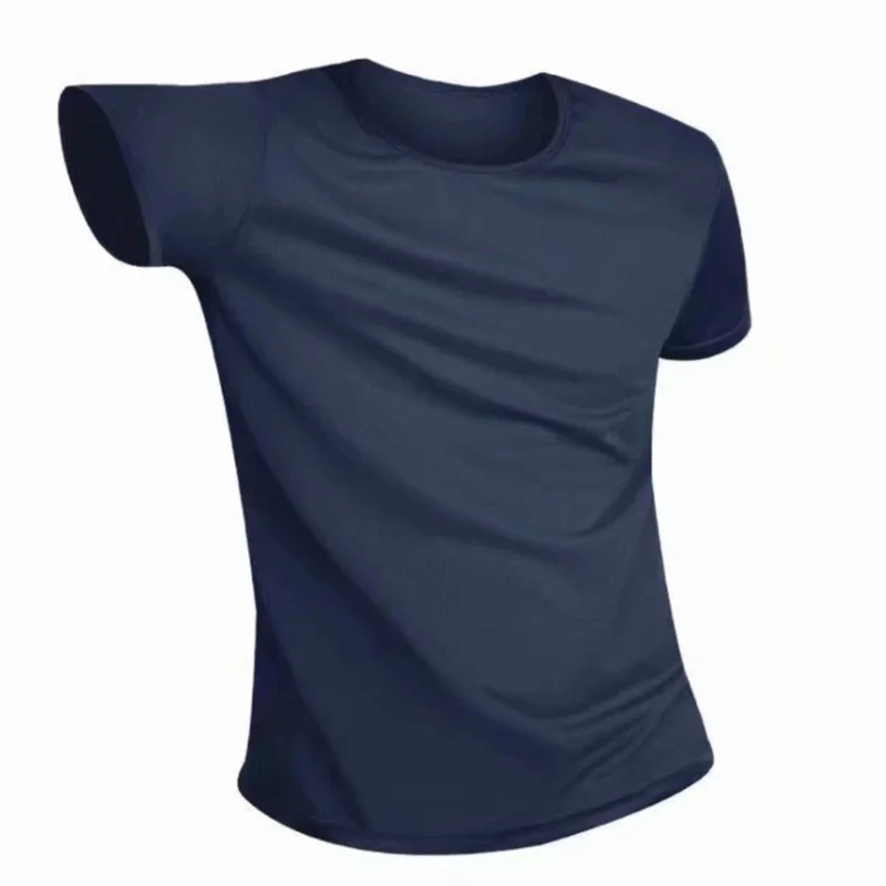 B1418 Marškinėliai Quick Dry Sporto Vyrų Laisvalaikio Juodos spalvos trumpomis Rankovėmis, Atsitiktinis Ledo Šilko marškinėliai Kieto Laisvi O-kaklo Nuotrauka 2