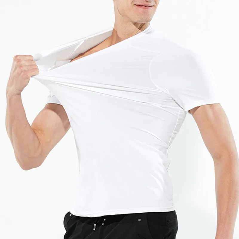 B1418 Marškinėliai Quick Dry Sporto Vyrų Laisvalaikio Juodos spalvos trumpomis Rankovėmis, Atsitiktinis Ledo Šilko marškinėliai Kieto Laisvi O-kaklo Nuotrauka 4
