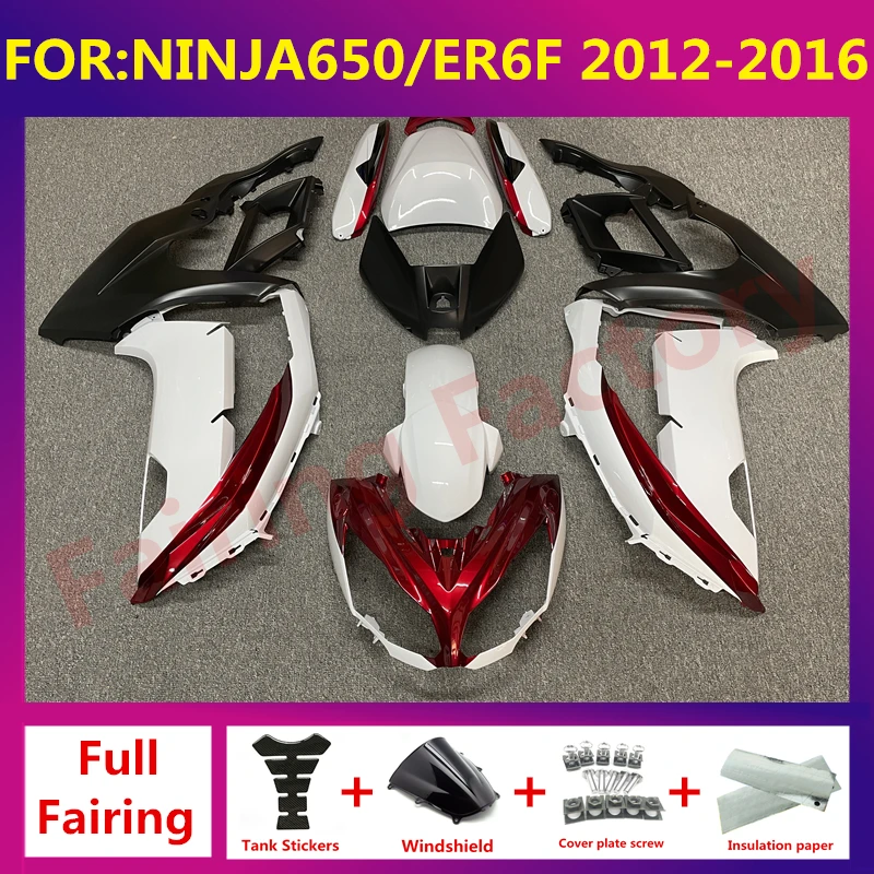 Už Ninja650 Ninja 650 ER-6F ER6F 2012 m. 2013 m. 2014 m. 2015 m. 2016 Motociklas visiškai Lauktuvės Komplektas tinka kėbulo purvasargiai rinkinys nustatyti raudona balta Nuotrauka 0