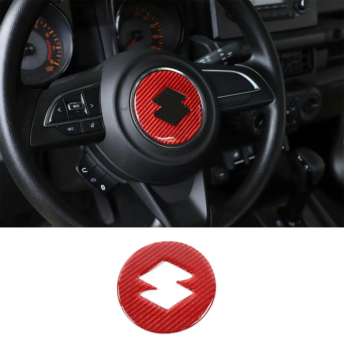 Automobilio Vairas Centras Apdailos Dangtelį Lipdukai Apdaila Reikmenys Suzuki Jimny 2019-2022,Raudona Anglies Pluošto Nuotrauka 3