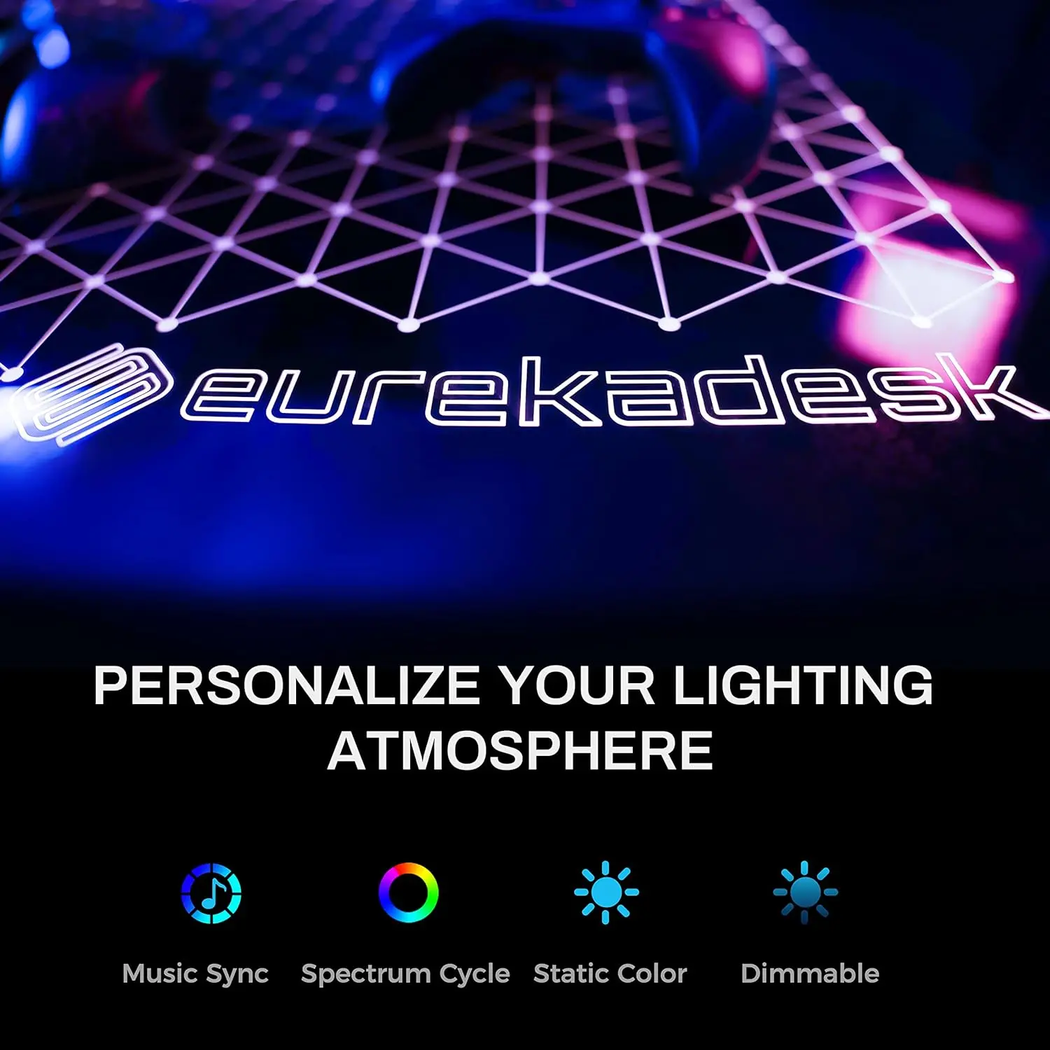 ERGONOMIŠKAS Muzikos Jutikliai, RGB LED Žibintai, Stiklo Žaidimų Stalas, 60 Colių L Formos Grįžtamasis Viršų Nuotrauka 3