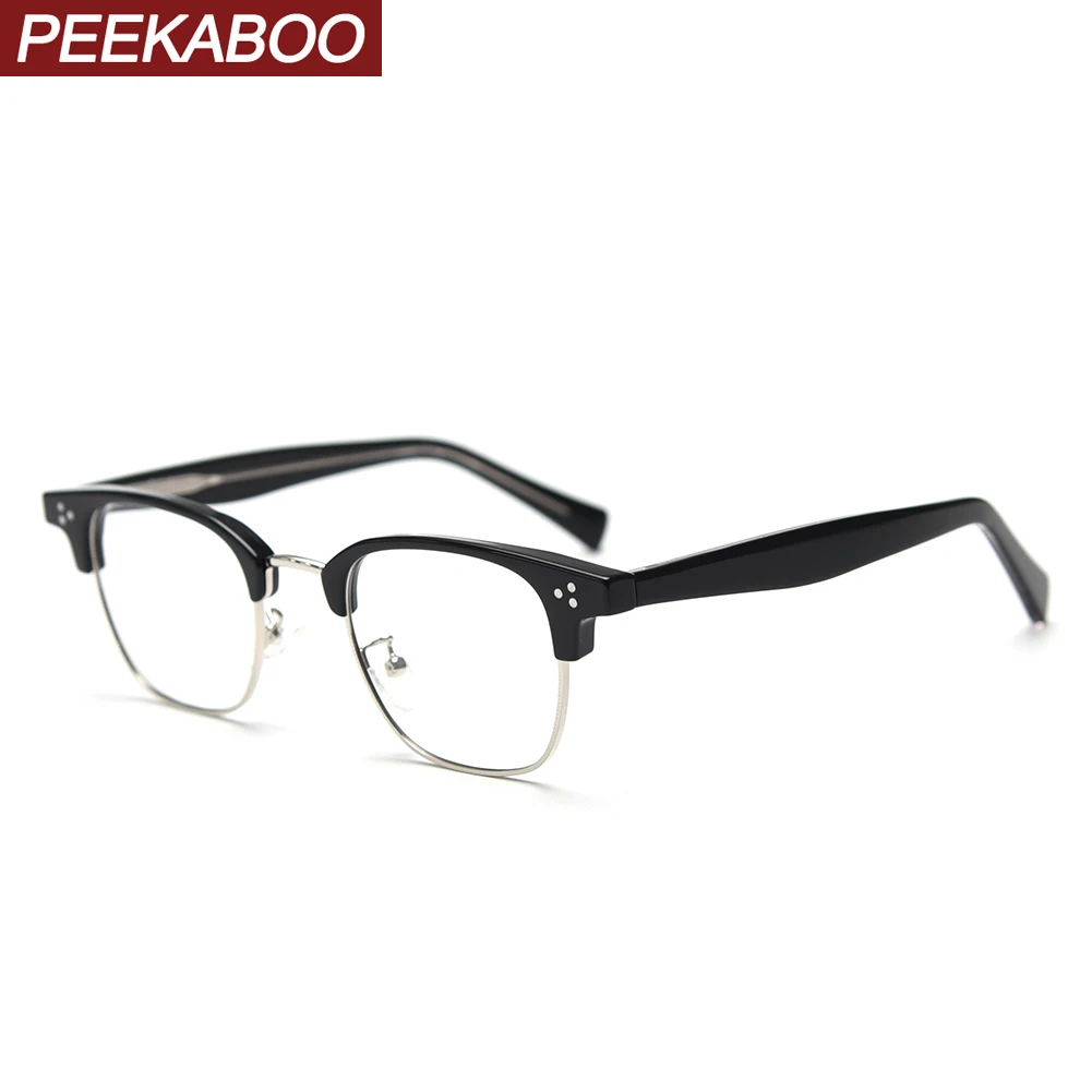 Peekaboo korėjos stiliaus aikštėje akinius moterims, skaidraus lęšio pusė kadro mados akiniai vyrų pusę metalo acetatas leopard žalia Nuotrauka 0