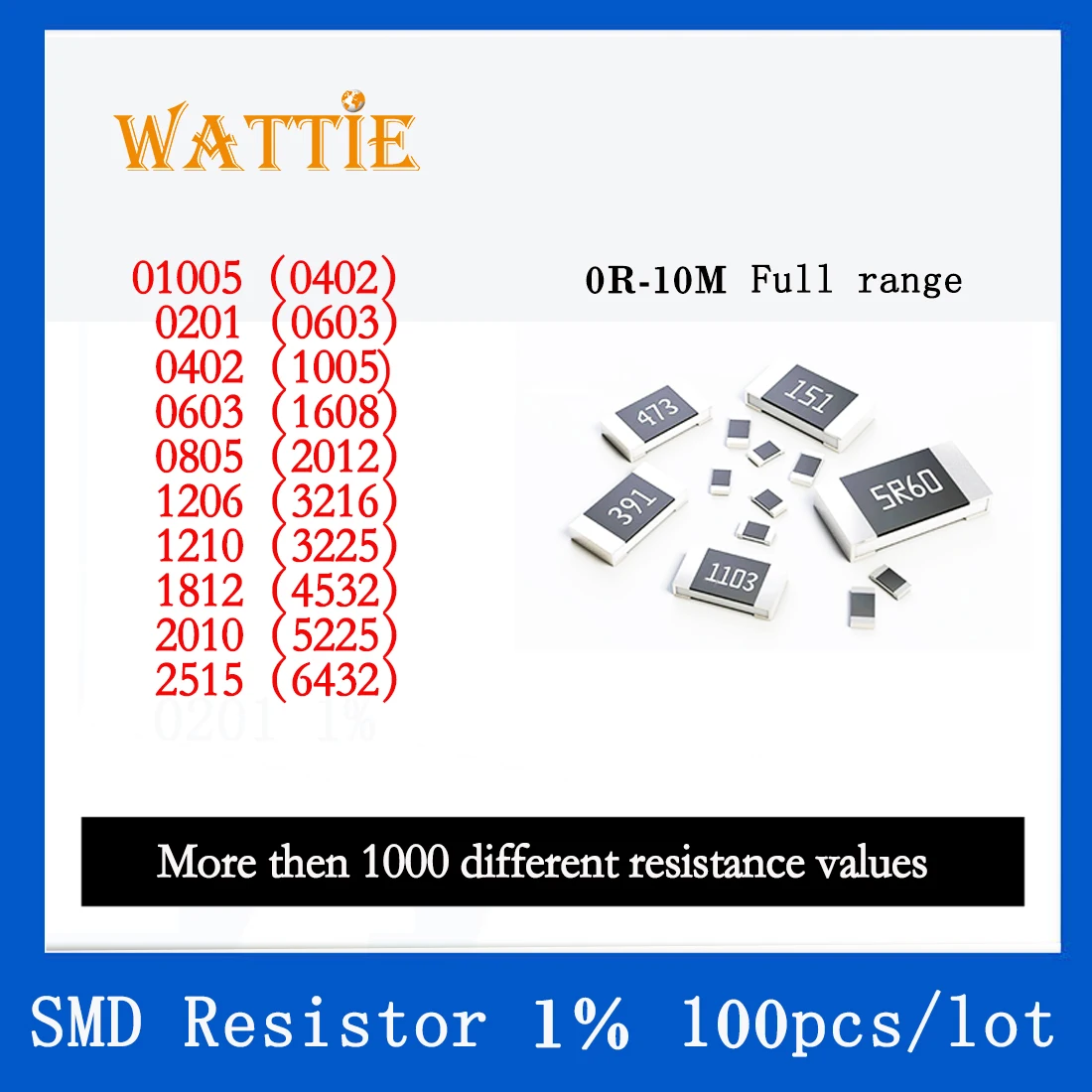 SMD Rezistorius 1206 1% 1.37 M, 1.4 M 1.43 M 1.47 M 1,5 M 1.54 M 1.58 M 100VNT/daug chip resistors 1/4W 3.2 mm x 1.6 mm Nuotrauka 2