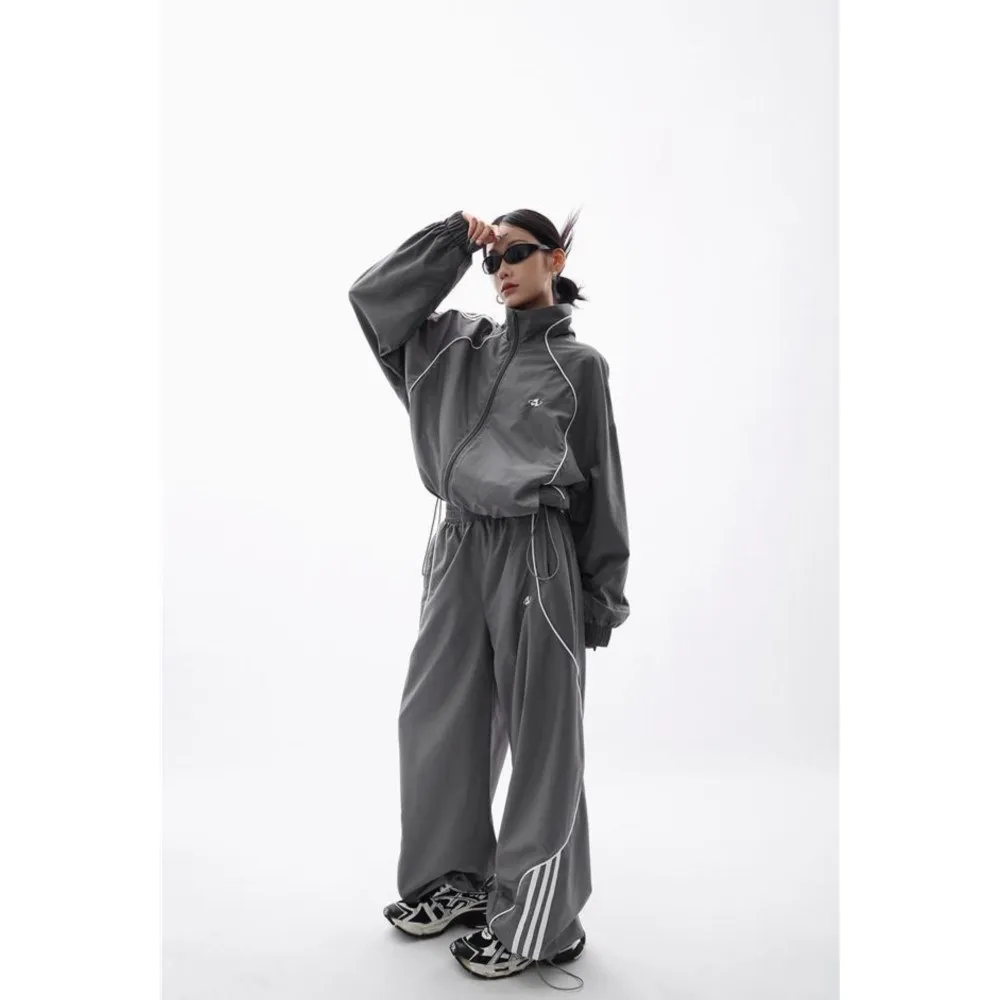 Y2K švarkelis chalatą su gobtuvu kostiumas įgūdžių stiliaus 2000 korėjos gatvės kostiumas hip-hop ilgomis rankovėmis megztinis kailis Nuotrauka 0