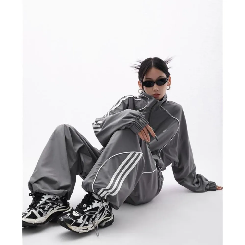 Y2K švarkelis chalatą su gobtuvu kostiumas įgūdžių stiliaus 2000 korėjos gatvės kostiumas hip-hop ilgomis rankovėmis megztinis kailis Nuotrauka 1