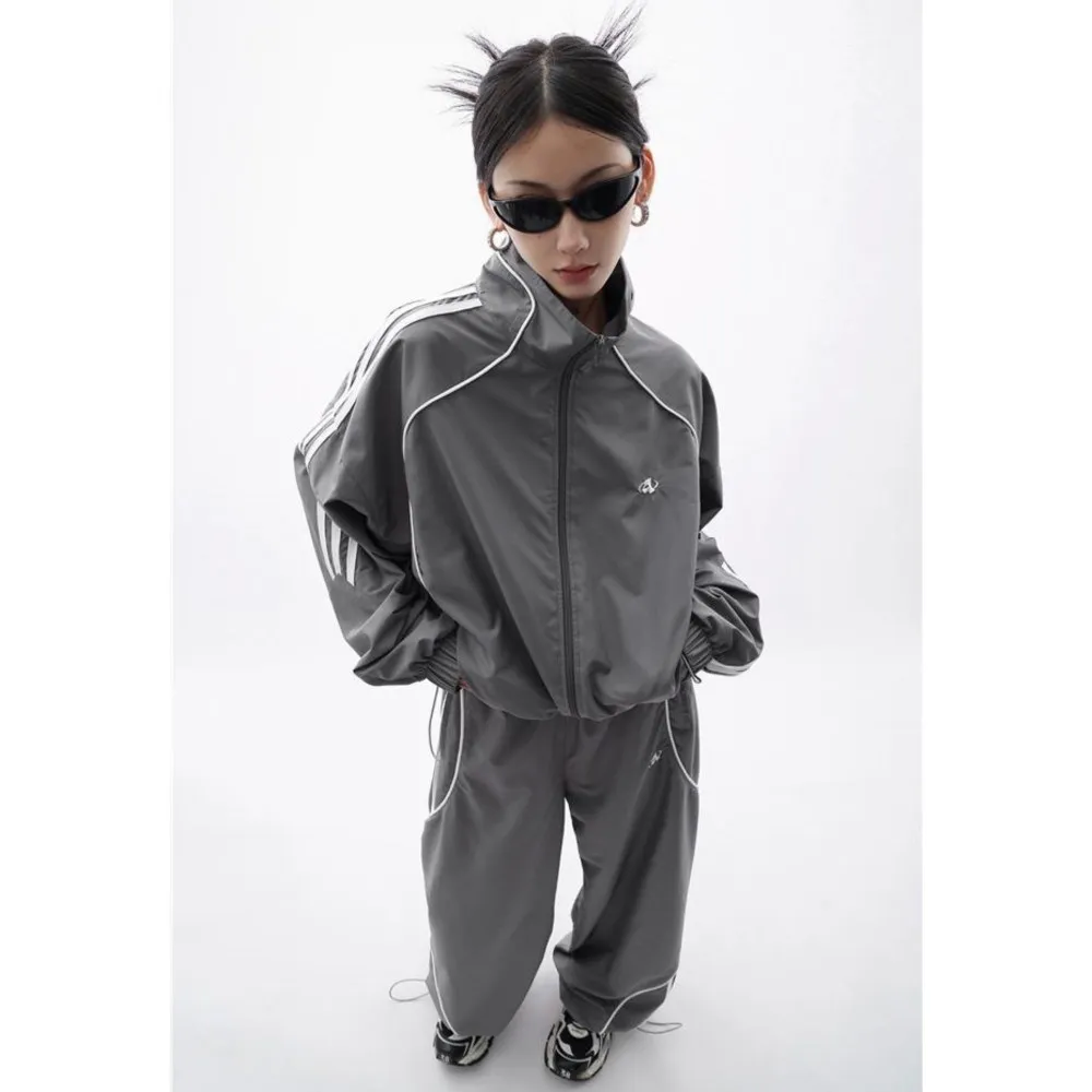 Y2K švarkelis chalatą su gobtuvu kostiumas įgūdžių stiliaus 2000 korėjos gatvės kostiumas hip-hop ilgomis rankovėmis megztinis kailis Nuotrauka 2