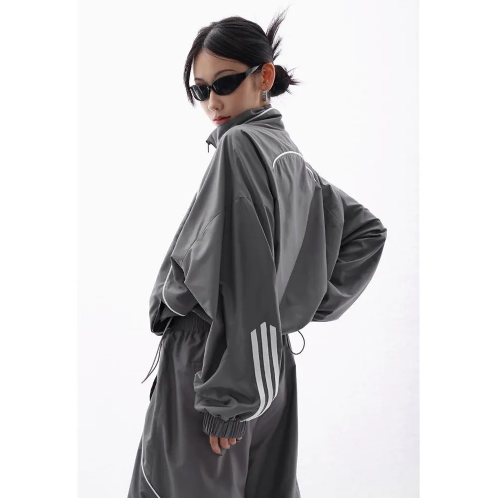 Y2K švarkelis chalatą su gobtuvu kostiumas įgūdžių stiliaus 2000 korėjos gatvės kostiumas hip-hop ilgomis rankovėmis megztinis kailis Nuotrauka 3