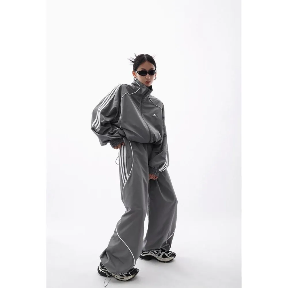 Y2K švarkelis chalatą su gobtuvu kostiumas įgūdžių stiliaus 2000 korėjos gatvės kostiumas hip-hop ilgomis rankovėmis megztinis kailis Nuotrauka 4