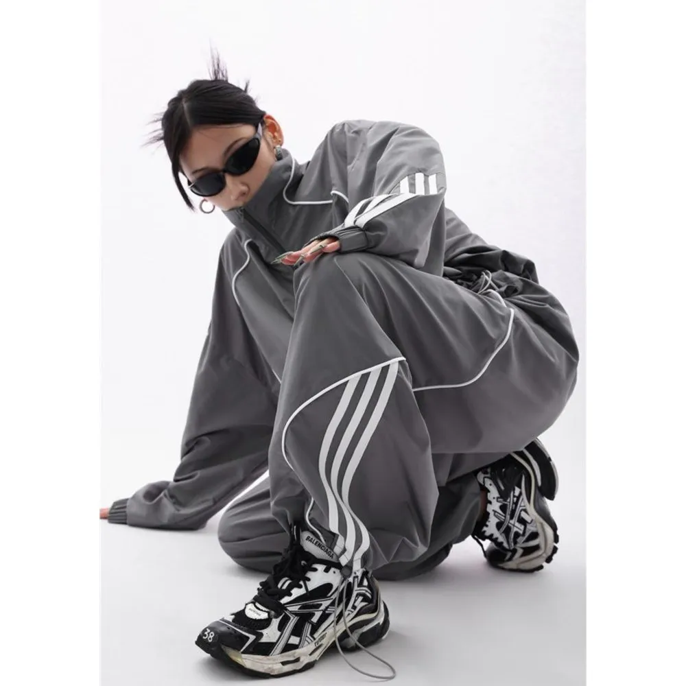 Y2K švarkelis chalatą su gobtuvu kostiumas įgūdžių stiliaus 2000 korėjos gatvės kostiumas hip-hop ilgomis rankovėmis megztinis kailis Nuotrauka 5