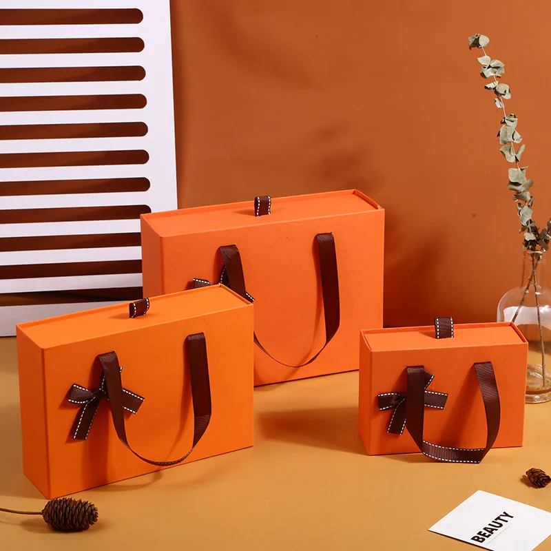 Dovanų Dėžutės su Dangteliais Orange Mažų Dovanų Dėžutė su Rankena Juostelės Dovanų, Bridesmaid Pasiūlymo Lange Yra Dovanų Kortelės, Juostelės Nuotrauka 0