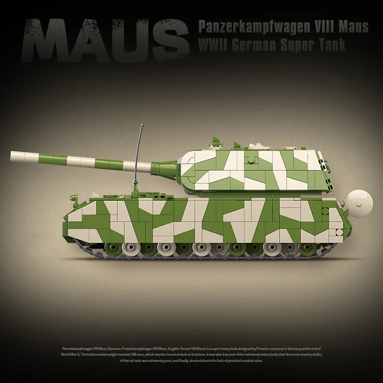 WW2 Karinės Transporto priemonės Plytų Vokietija Panzer VIII Maus Sunkusis Tankas Batisbrick Kūrimo Bloką pasaulinių Karų, Kariuomenės Pajėgų Duomenys Žaislai Nuotrauka 4
