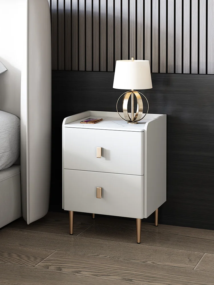Prabanga roko medžio masyvo staliukas šiuolaikinės paprasta aukštos kokybės baltos odos lovos spintos lentyną, spintelę Nuotrauka 0