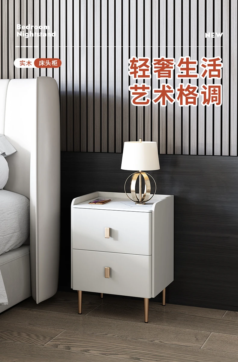Prabanga roko medžio masyvo staliukas šiuolaikinės paprasta aukštos kokybės baltos odos lovos spintos lentyną, spintelę Nuotrauka 5
