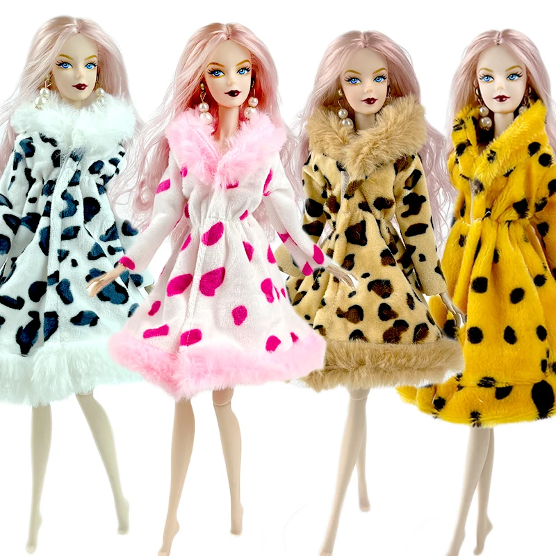 4pcs/daug Žiemos Leopard Paltai Drabužius Barbie Lėlės Mados Multi-Color Furry Paltai, Komplektai, 1/6 Lėlės Priedai Vaikams, Žaislai Nuotrauka 1