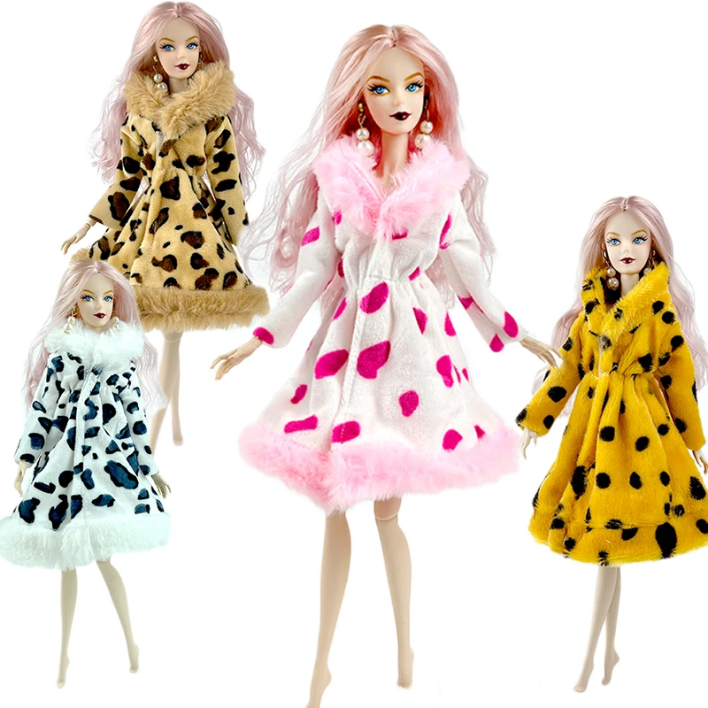 4pcs/daug Žiemos Leopard Paltai Drabužius Barbie Lėlės Mados Multi-Color Furry Paltai, Komplektai, 1/6 Lėlės Priedai Vaikams, Žaislai Nuotrauka 2