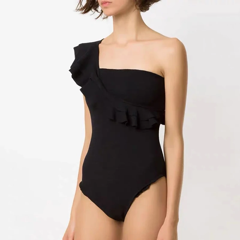 Juoda Vieną Petį vientisi maudymosi kostiumėlį pasirinkti Šifono Ritininės Paplūdimio Sijonas Seksualus Susiėmę High Waisted Bikini Moterims iki 2023 m. maudymosi Kostiumėliai Nuotrauka 2