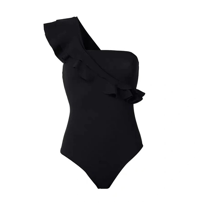 Juoda Vieną Petį vientisi maudymosi kostiumėlį pasirinkti Šifono Ritininės Paplūdimio Sijonas Seksualus Susiėmę High Waisted Bikini Moterims iki 2023 m. maudymosi Kostiumėliai Nuotrauka 4
