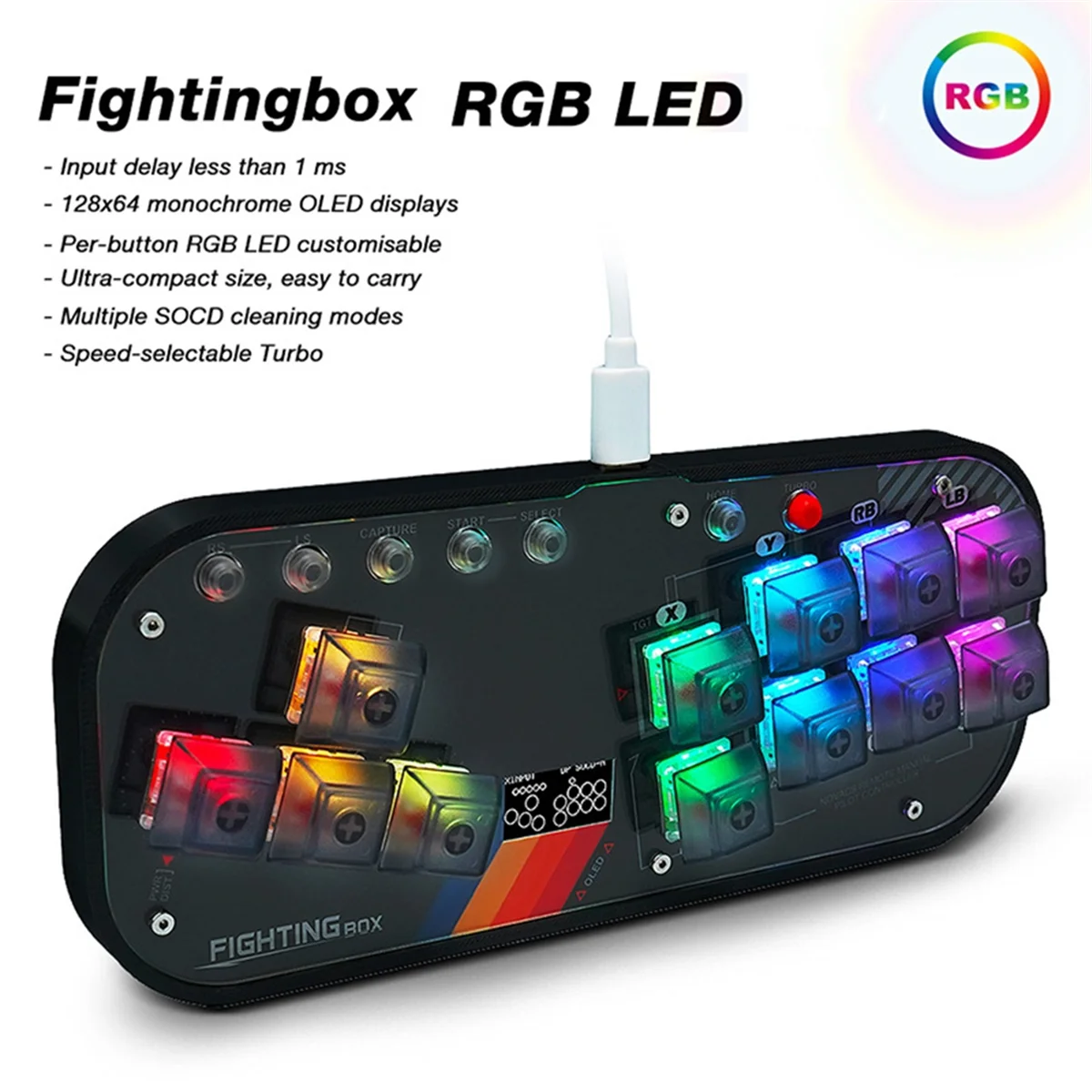 FightingBox Mini HitBox Valdytojas SOCD Arcade Stick Klaviatūros RGB Vyšnių Jungiklis PC 