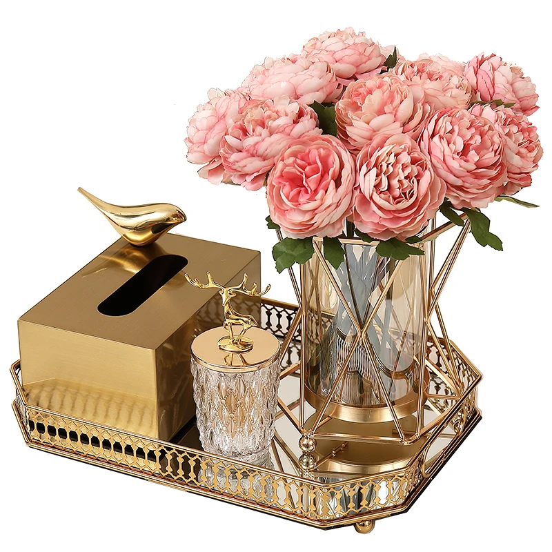 Prabangaus Metalo, Aukso Audinių Dėžutė Dėklas Saugojimui Jar Namų Kambario Dekoravimas Gėlėmis + Stiklas, Gėlių Vazos, Papuošalai, Vestuvių Dekoravimas Nuotrauka 4