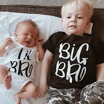 1pc Šeimos Atitikimo Vasaros T-shirt Big Bro & Lil Bro BoyTees Naujagimių Bamblys Romper didysis Brolis Mažasis Brolis Brolį Komplektai