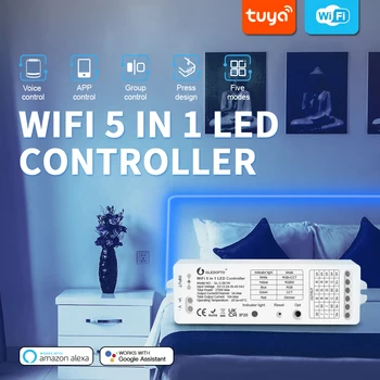 2.4 g+Wifi 5 in 1 LED Valdiklis Max 10a Dirbti Su Tuya Smart Gyvenimo App / 2.4 G RF Nuotolinio / Alexa Balso Kontrolės Nr. Hub Reikalauja