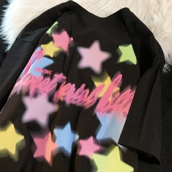 2023 Harajuku Spalvų Žvaigždžių Animaciją Mielas Tapybos T Shirts Hip-Hop Amerikos Streetwear Kawaii Tee Trumpas Rankovės Atsitiktinis Vasaros Viršūnes