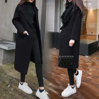 2023 Mados Moterų Korėjos Žiemos Ilgos Rankovės Kailis Ilgas Vilnos Prarasti Streetwear Ponios Tranšėjos Moterų Drabužių Rudens Švarkelis