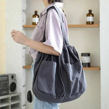 2023 Nauja Drobė Maišelis Moterų Vienos Pečių Raišteliu Multi Pocket Japonijos Didelės Talpos Atsitiktinis Universalus Tote Bag