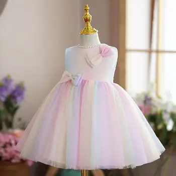 2023 NAUJA Vaikų Princesė Vakare Gown Lankas Rankovių tinklo Projektavimas Gimtadienį Krikšto Šalis Velykų Eid Suknelės Mergaitėms A2644
